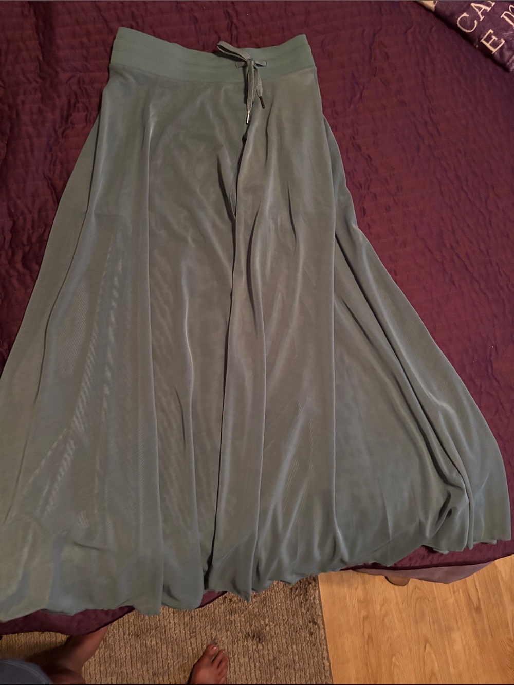 Halara Flowy Olive Green Maxi Skirt with slit and built in shorts Size M
